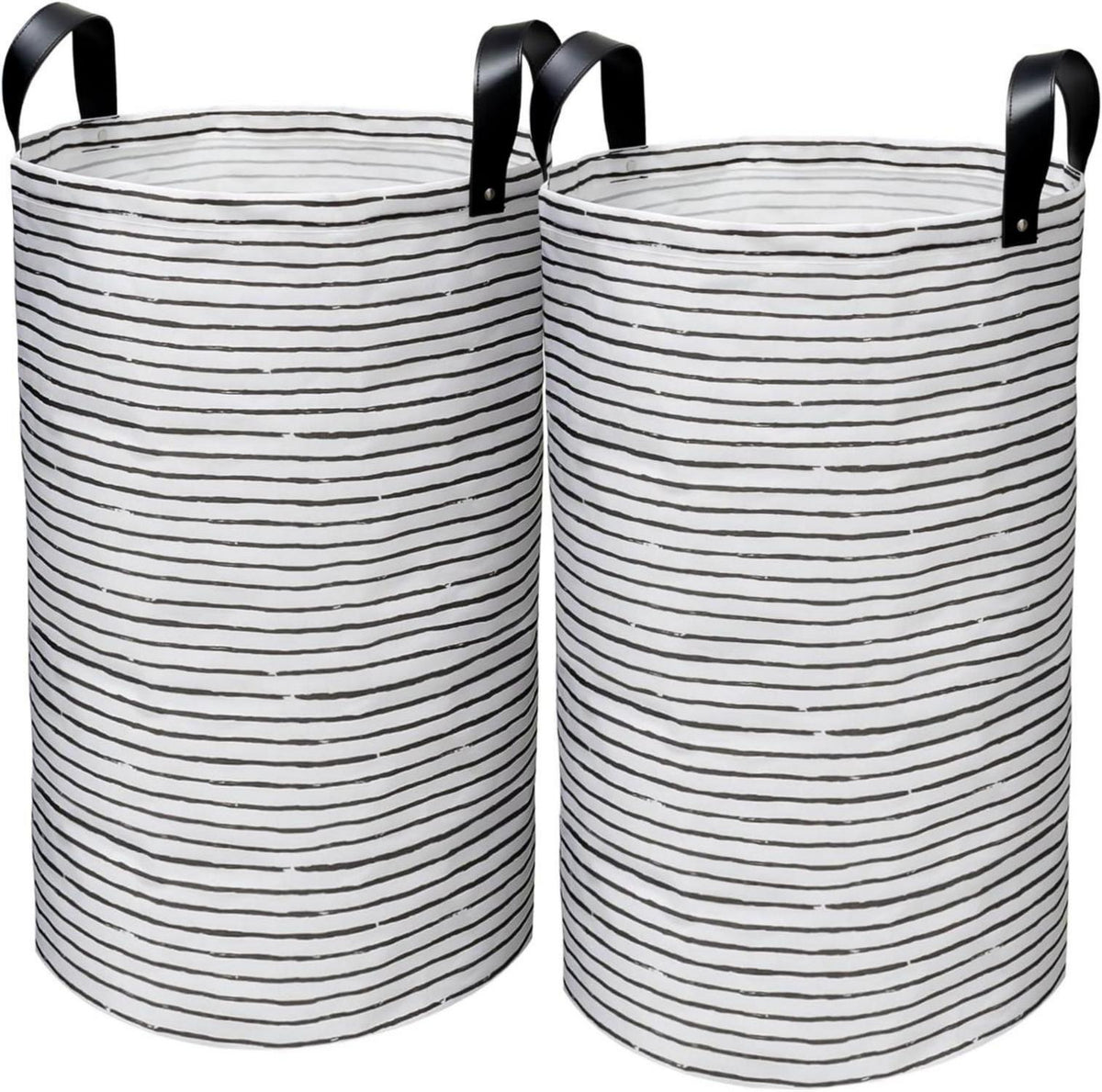 Faltbarer Wäschekorb 2er Set 60L Schwarz PU-Ledergriff wasserdicht