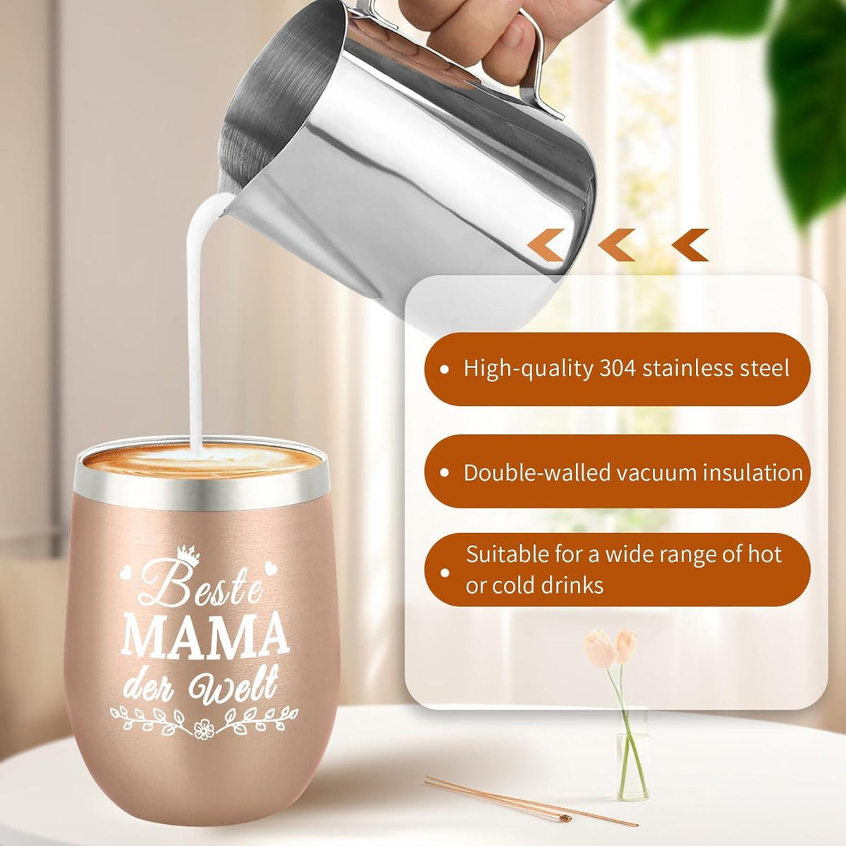 Miofula Geschenke Mama 12oz Travel Mug Edelstahl Kaffeebecher Muttertagsgeschenk