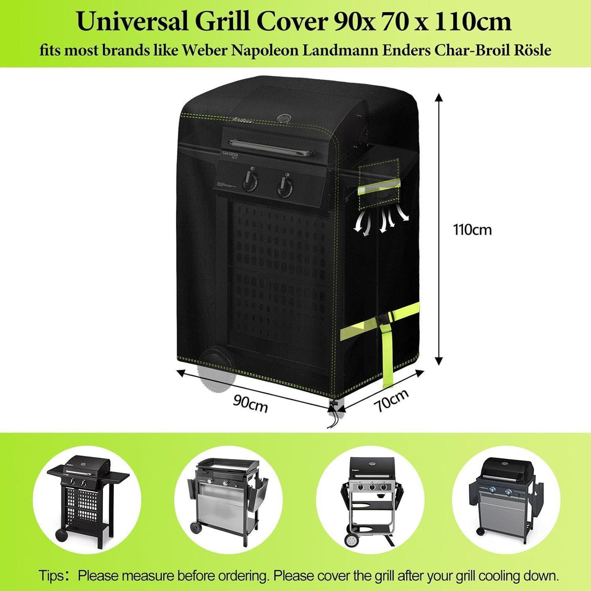 Schwere Grillabdeckung 600D Oxford wetterfest 90x70x110cm