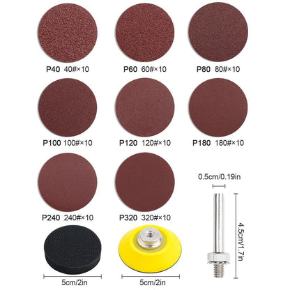Schleifpapier Set 50mm Klett 80 Stück Körnung P40-320 mit Adapter