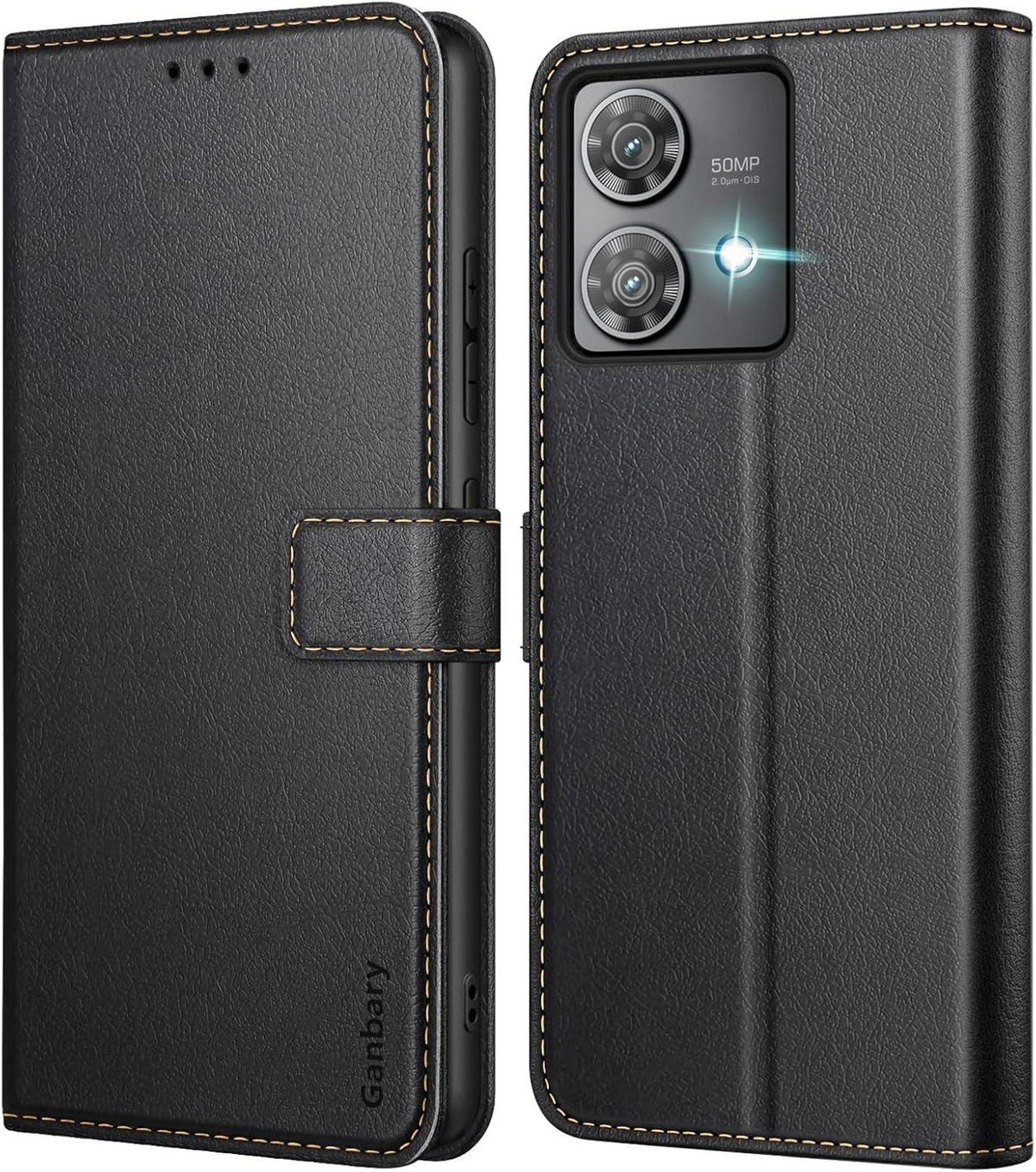 Motorola Edge 40 Neo Handyhülle Leder Schwarz Standfunktion