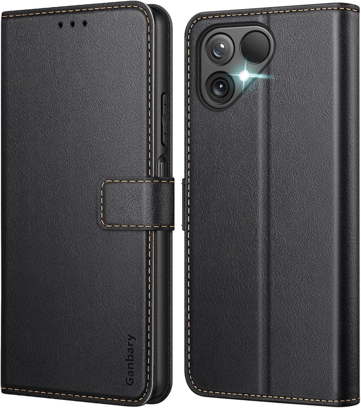 Handyhülle Fairphone 5 Premium Leder Klapphülle Schwarz