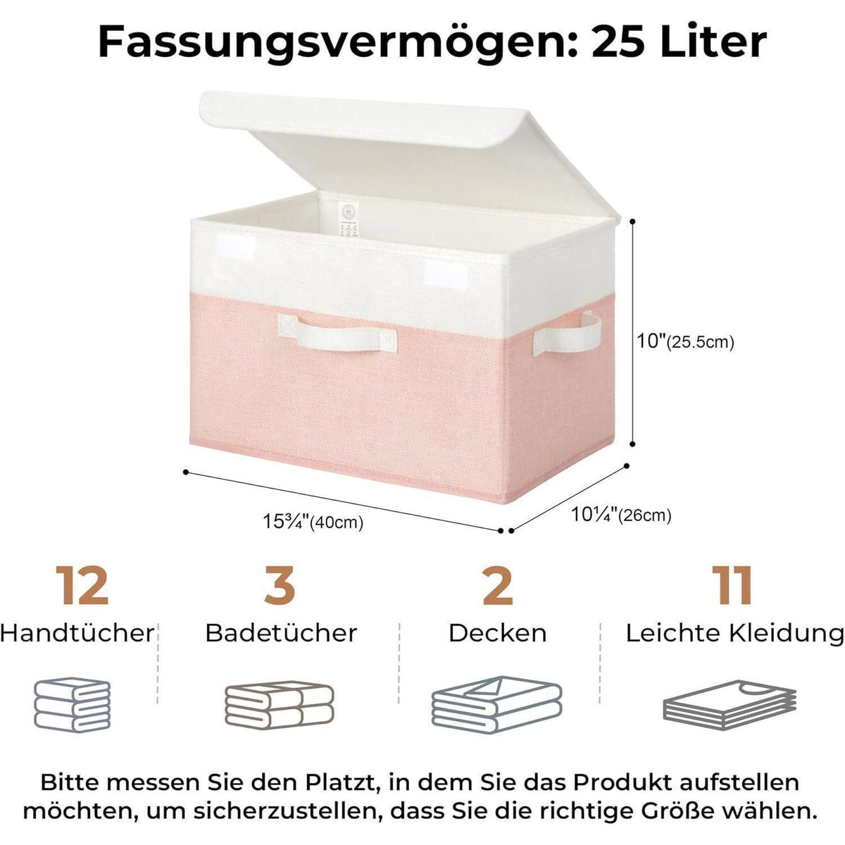 Aufbewahrungsboxen Stoff mit Deckel, 2er Set, faltbar, weiß-rosa