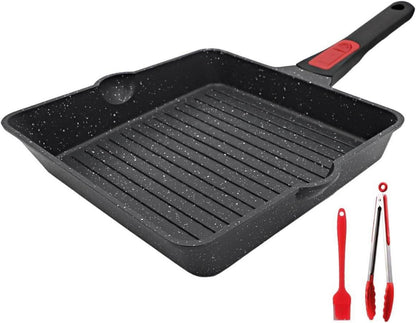 Grillpfanne 24x24 cm Abnehmbarer Griff Aluminium Antihaft Pfanne