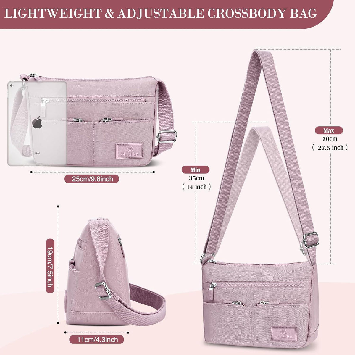 VOBUKE Umhängetasche Damen Wasserdicht Nylon Crossbody Bag Lila