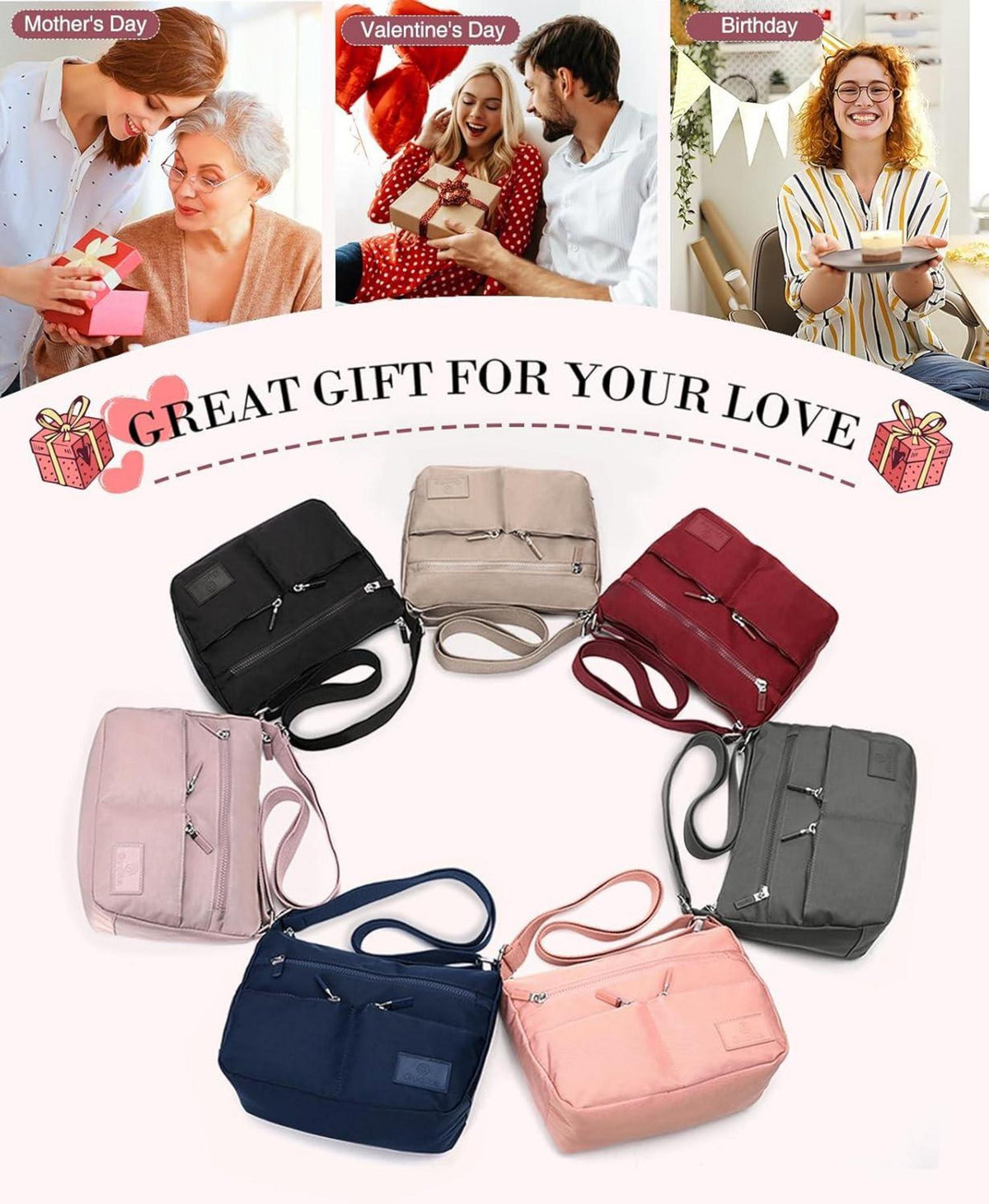 VOBUKE Umhängetasche Damen Wasserdicht Nylon Crossbody Bag Lila