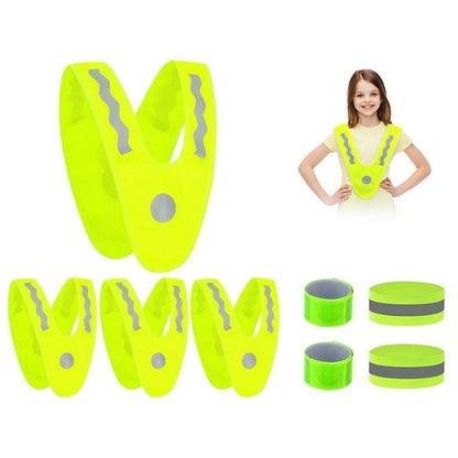 Warnweste Kinder Set: 4 Weste + 4 Reflektorbänder – Sicher & Sichtbar