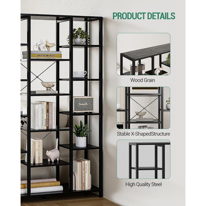 Standregal 6 Ebenen – Verstellbar, Schwarz & Holzoptik