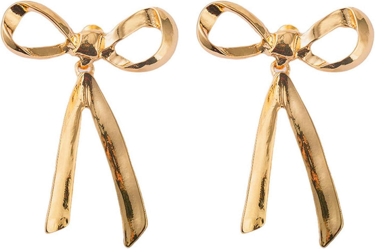 Goldene Lange Bogenohrringe für Damen - Festliche Schleifen Ohrringe