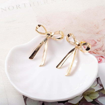 Bogen Ohrringe Damen Lange Dangle Gold Schleifen Ohrstecker Ribbon Stud Weihnachts-Party-Schmuck