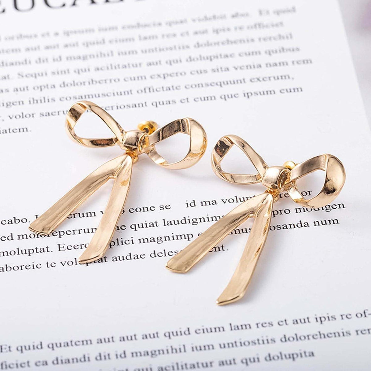 Goldene Bogen Schleifen Ohrringe Damen Mädchen Party Ohrstecker