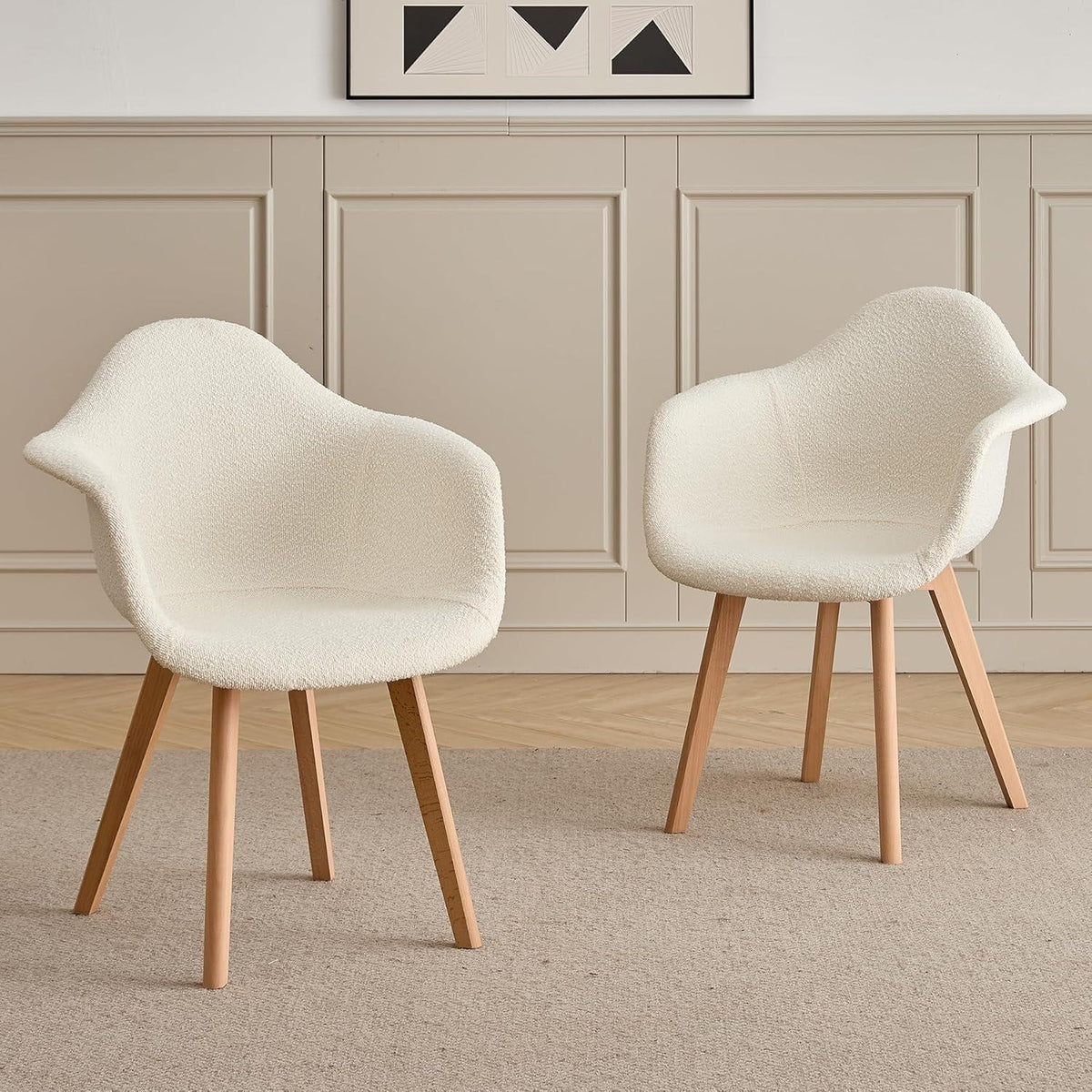 2 Esszimmerstühle im Vintage-Stil, Beige, Teddy-Samt
