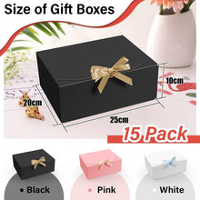 15er Pack Schwarze Geschenkboxen 25x20x10cm mit Goldband