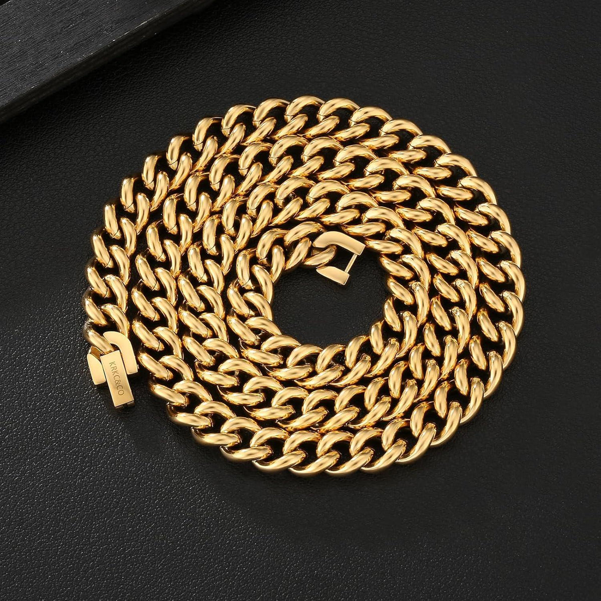 Panzerkette Herren Edelstahl 18K Gold Cuban Link 9mm 50.8cm Goldkette