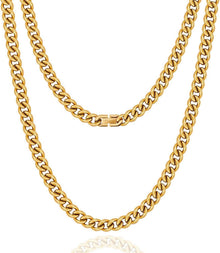 Goldene Panzerkette Herren 7mm Edelstahl 18K Vergoldet Cuba Link
