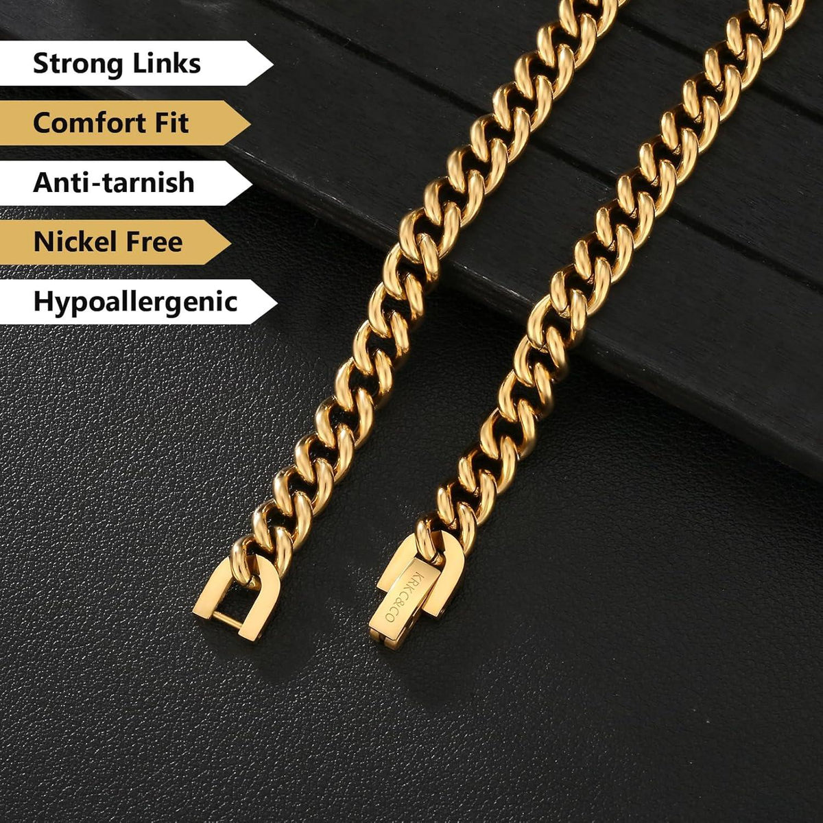 Kette Herren Panzerkette Edelstahl 7mm 18K Gold Vergoldet