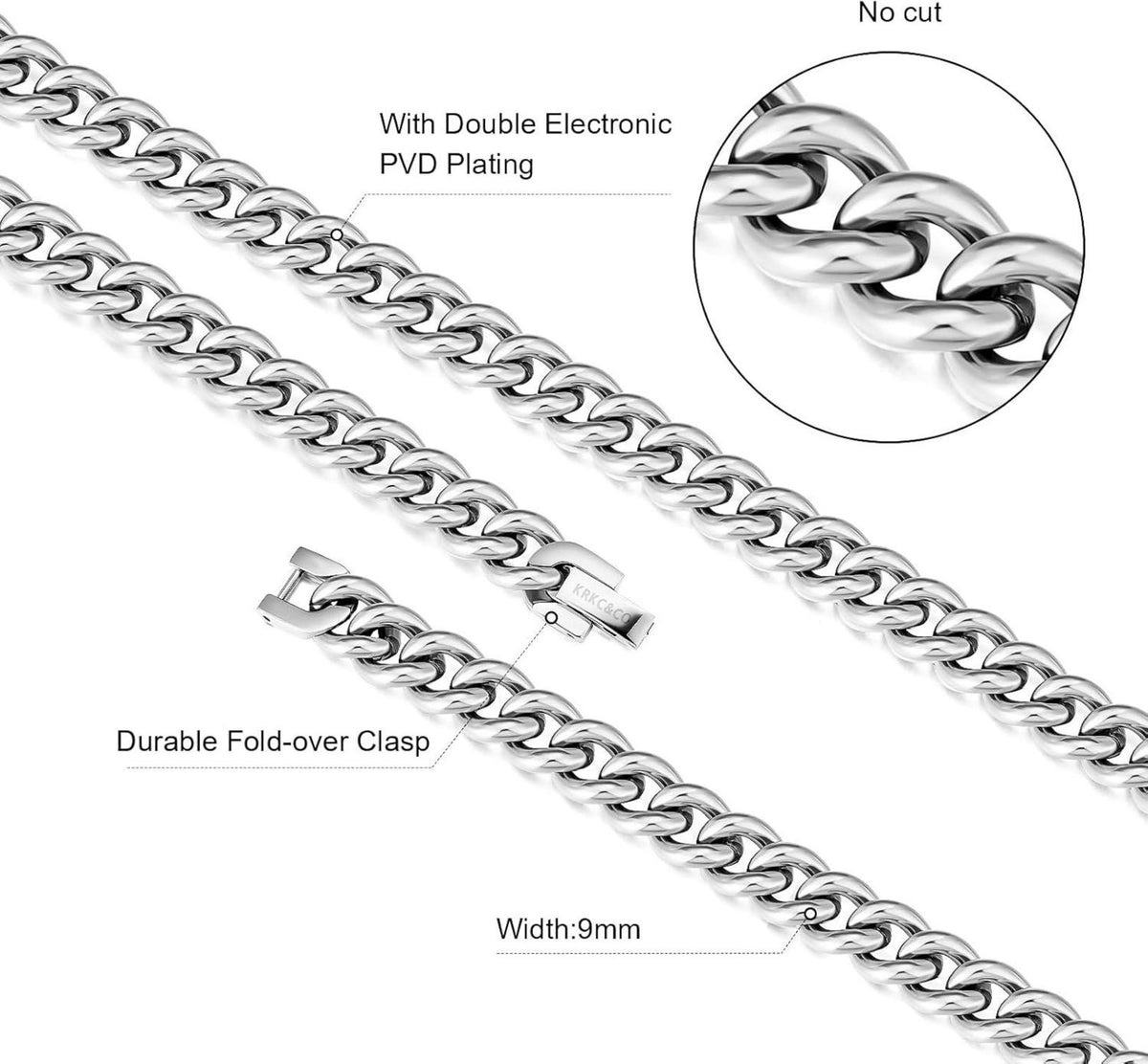 Herren Panzerkette Edelstahl Gold Cuban Link Chain 45.7cm 9mm