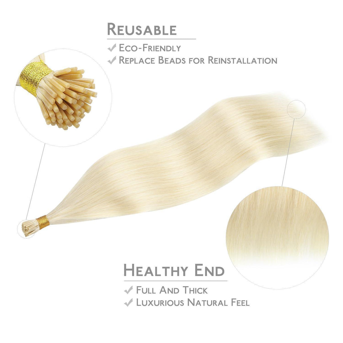 Echthaar I Tip Extensions Platinblond 60cm Haarverlängerung
