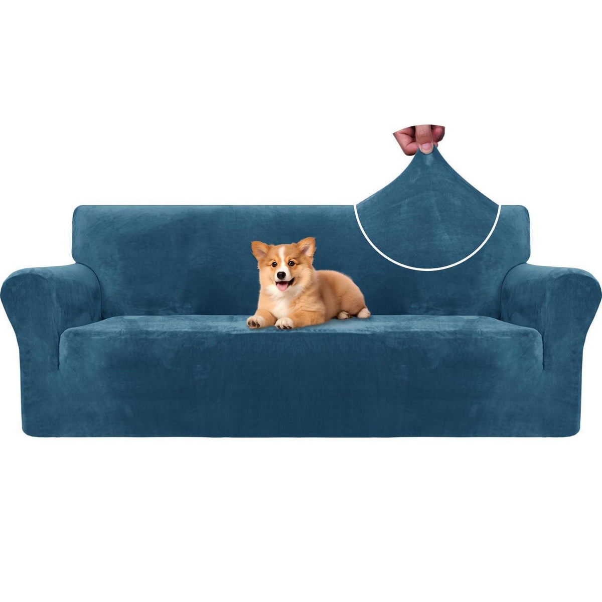 Samt Sofaüberzug 3-Sitzer, Rutschfest & Pflegleicht, Pfau Blau