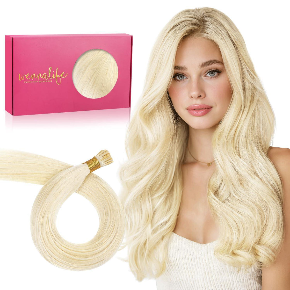Echthaar Haarverlängerung I Tip Platinblond 50cm