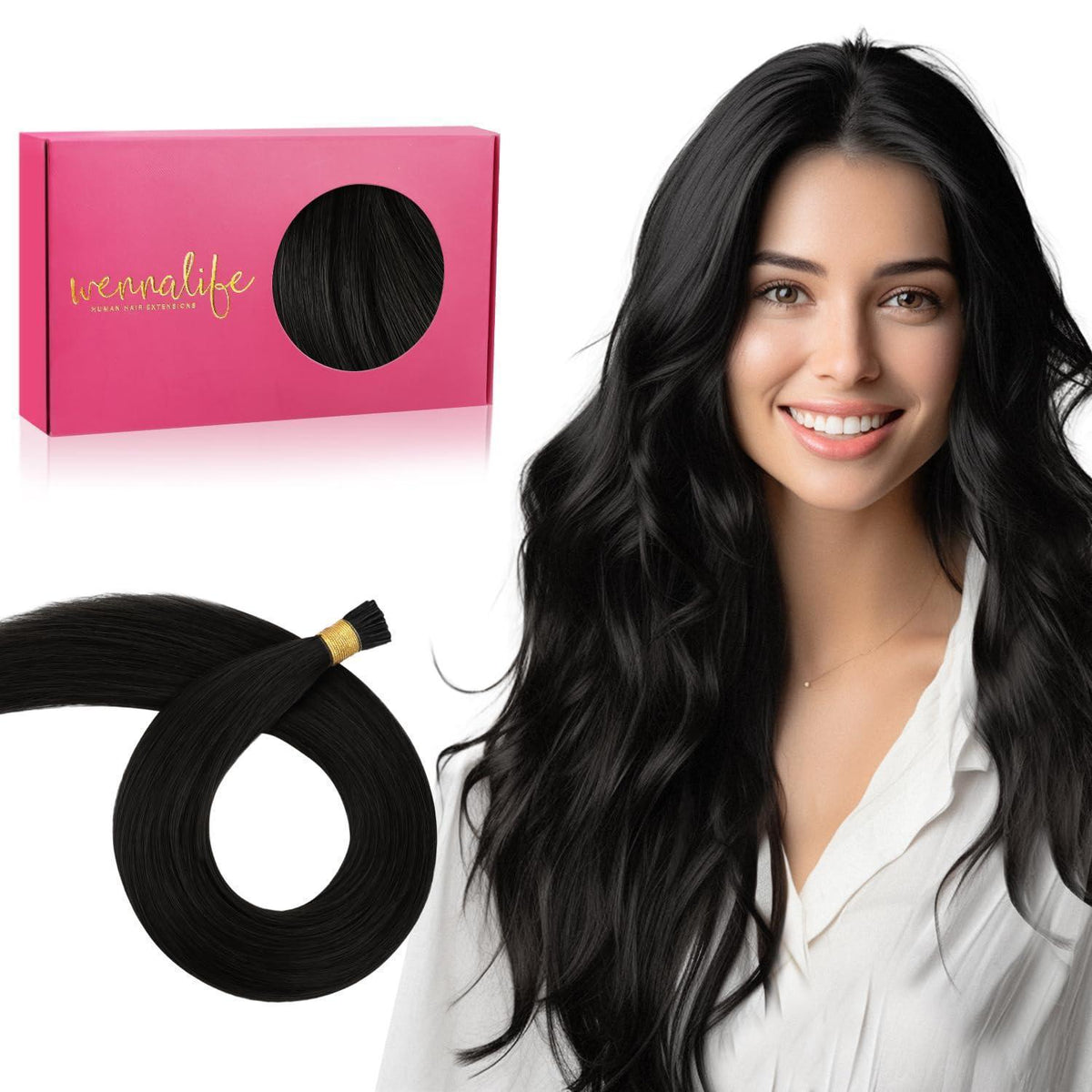Echthaar I Tip Extensions – Natürliches Schwarz, 60cm
