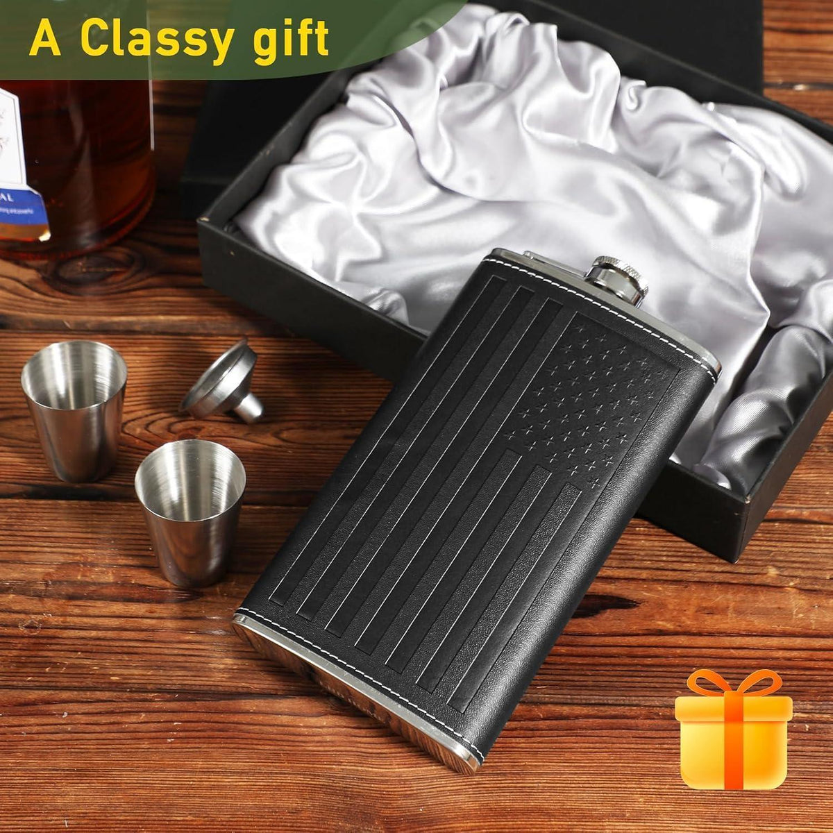 Edelstahl Flachmann 350ml mit Tassen & Trichter – Geschenkset