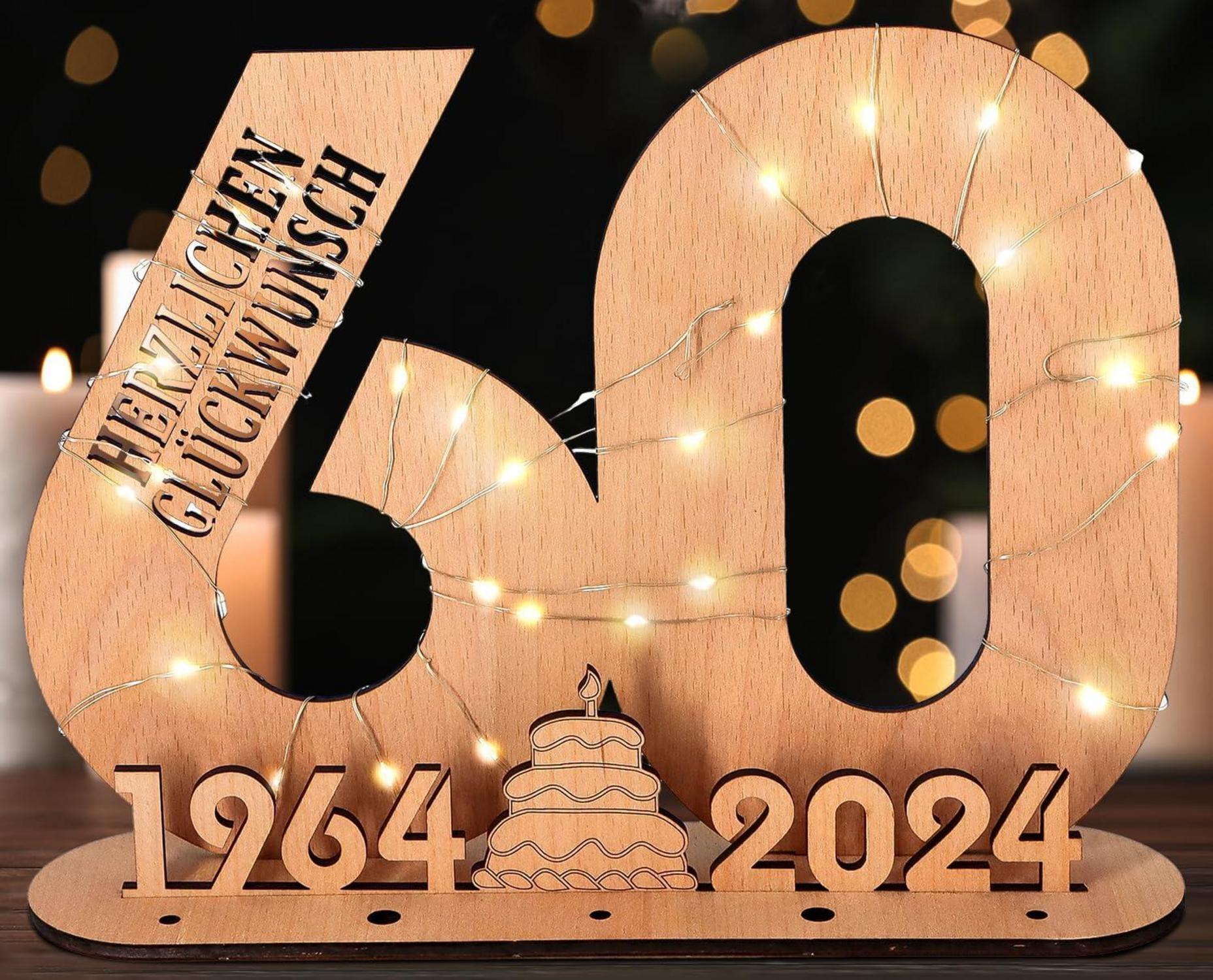 Originelle 60. Geburtstag Geschenk LED Lichterkette Holz Gästebuch