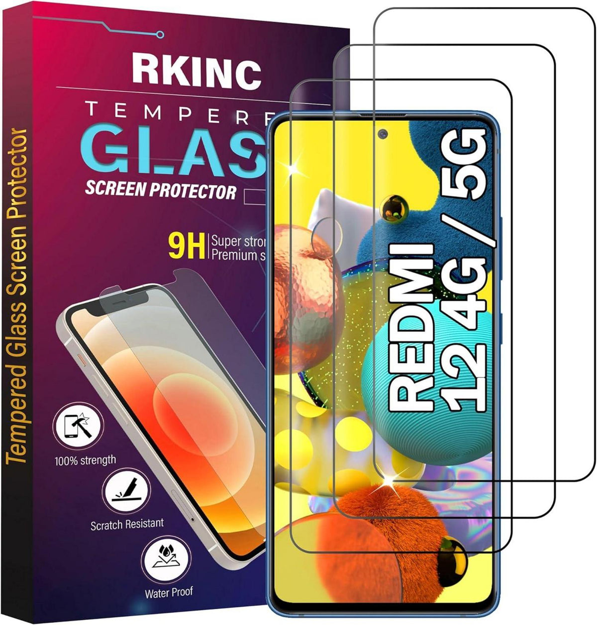 Panzerglas Displayschutzfolie für Xiaomi Redmi 12 4G 5G 3 Stück