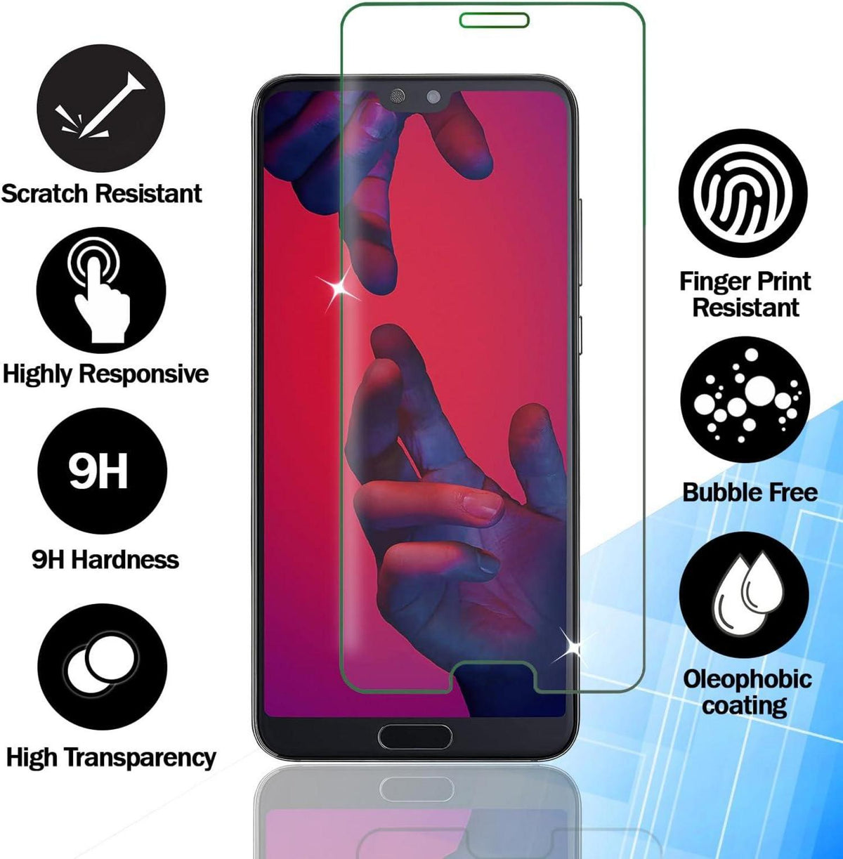3x Panzerglas Displayschutz Huawei P20 HD 0,33mm kratzfest