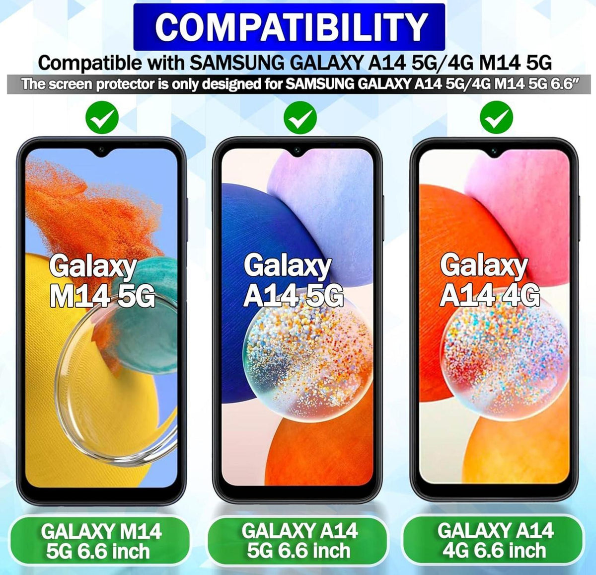 Panzer Glas Displayschutzfolie Samsung Galaxy A14 M14 5G 3er