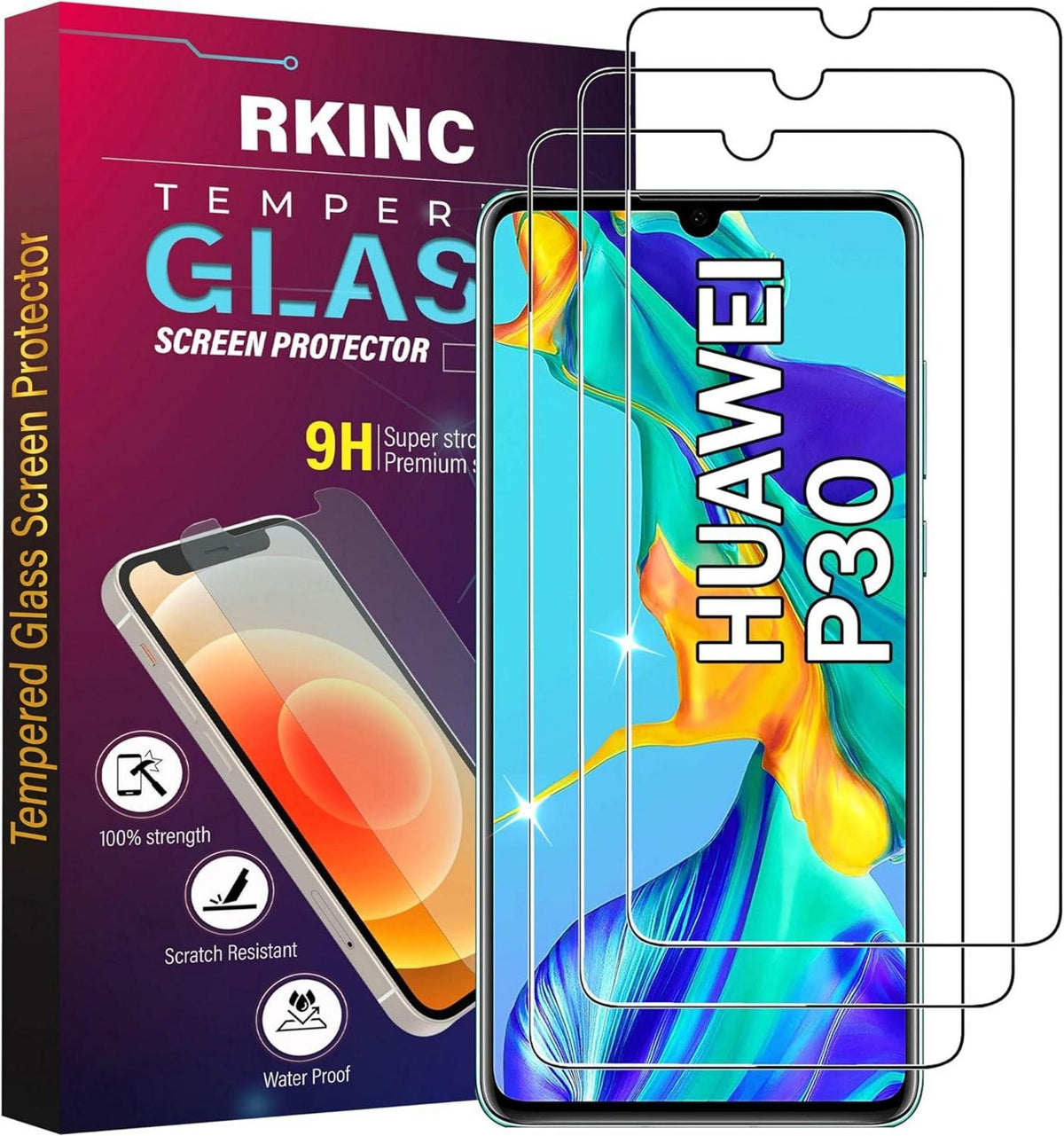 3er Set Panzerglas Displayschutz Huawei P30 HD 0,33mm