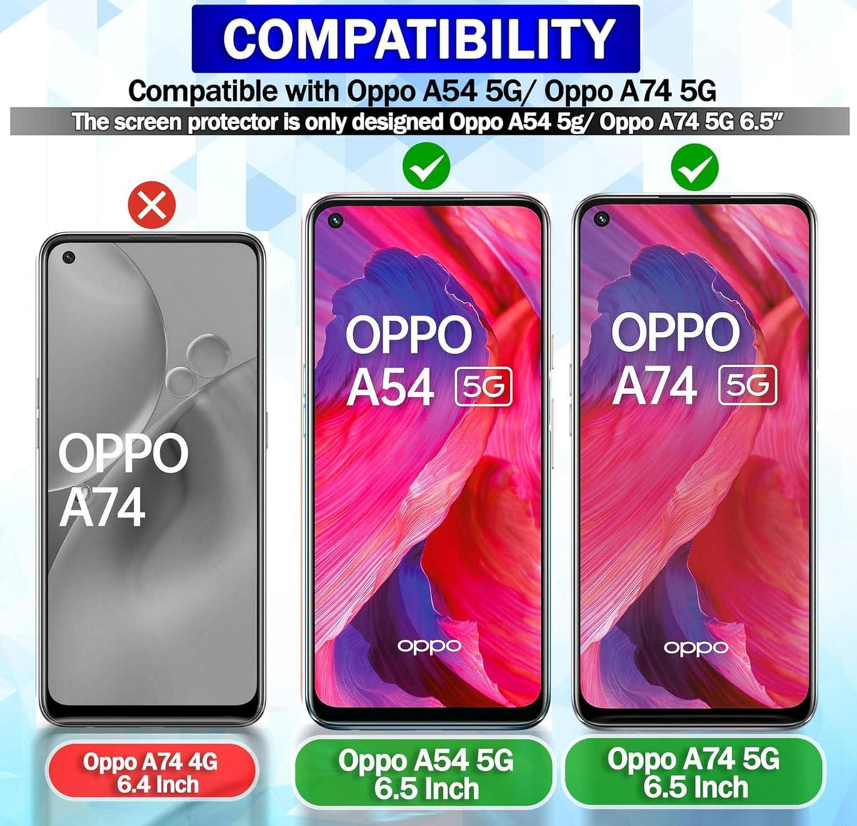 Panzerglas Oppo A54 5G A74 5G Displayschutzfolie 3 Stück