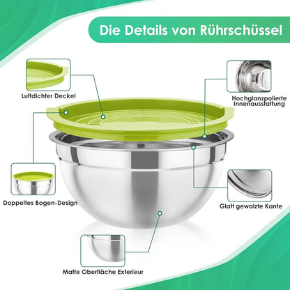 Edelstahl Rührschüssel Set mit Luftdichtem Deckel 4er-Set