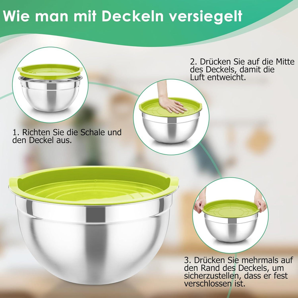 4-teiliges Edelstahl Rührschüssel Set mit Luftdicht