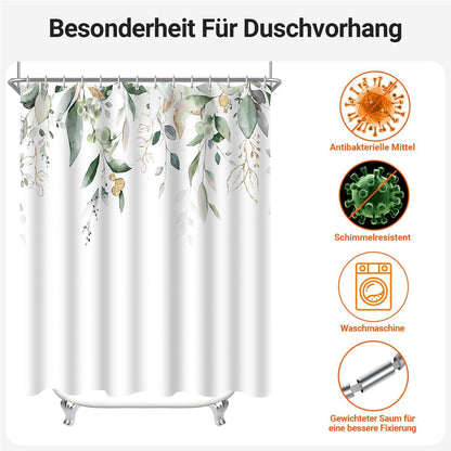 Duschvorhang Goldene Blätter 180x200cm Antischimmel, Waschbar, wasserabweisend