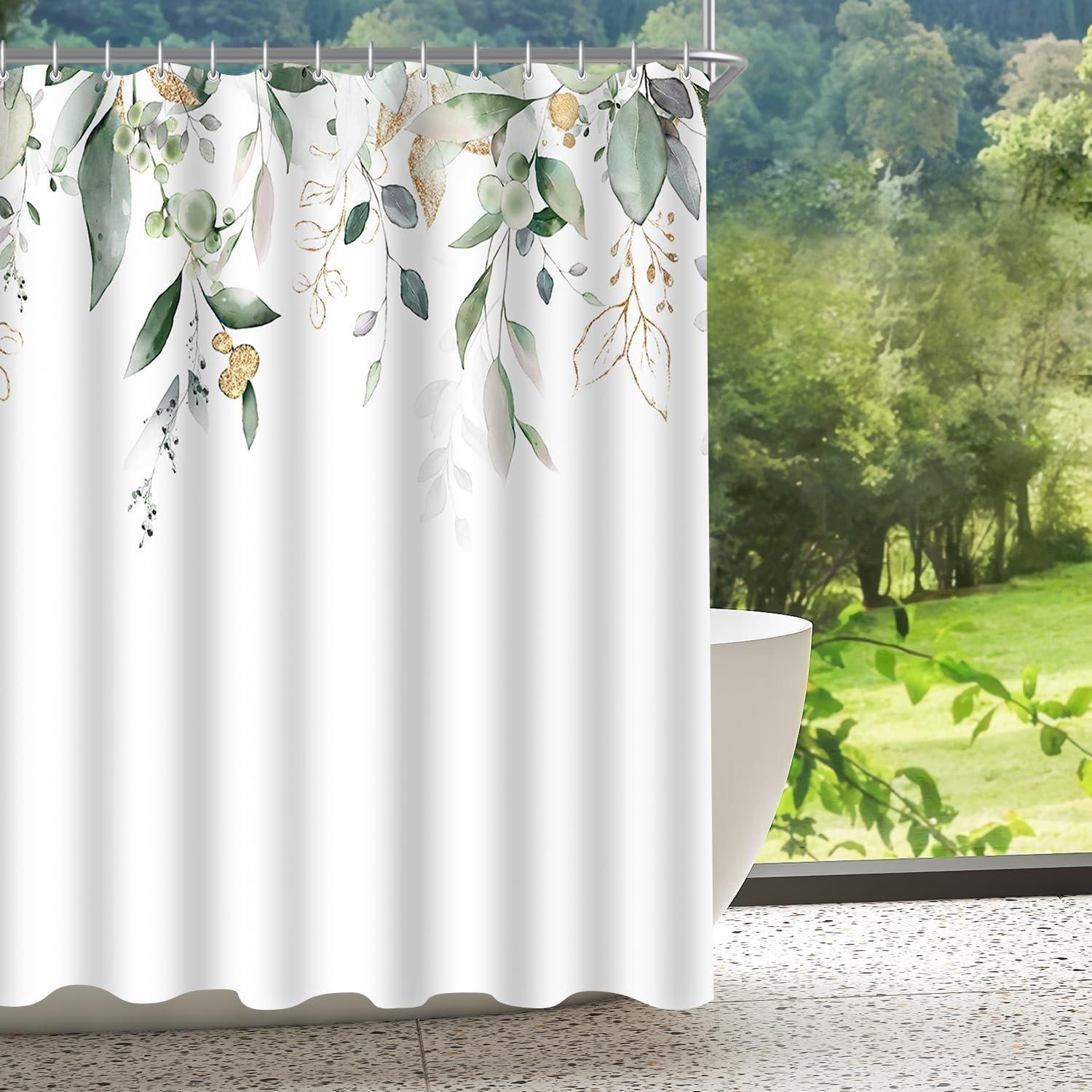 Duschvorhang 200x200 cm Goldene Blätter Textil Antischimmel Wasserabweisend