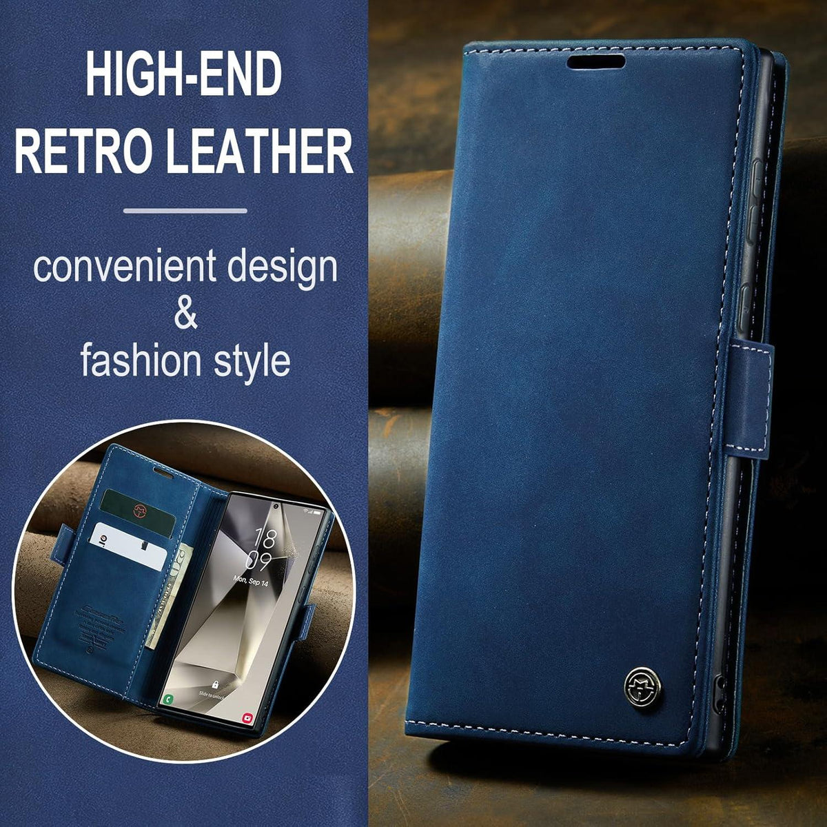 Handyhülle Samsung Galaxy S24 Ultra 5G Leder Flip Case Blau