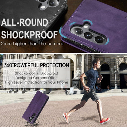 Handyhülle Samsung Galaxy S24 5G Leder Flip Case Kartenfach Standfunktion - Lila