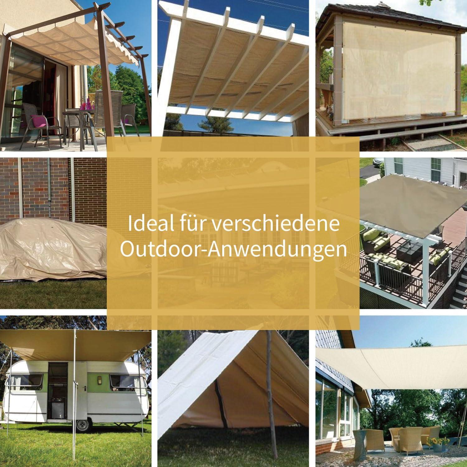 Abdeckplane Wasserdicht mit Ösen 3m x 5m Beige/Khaki Polyester