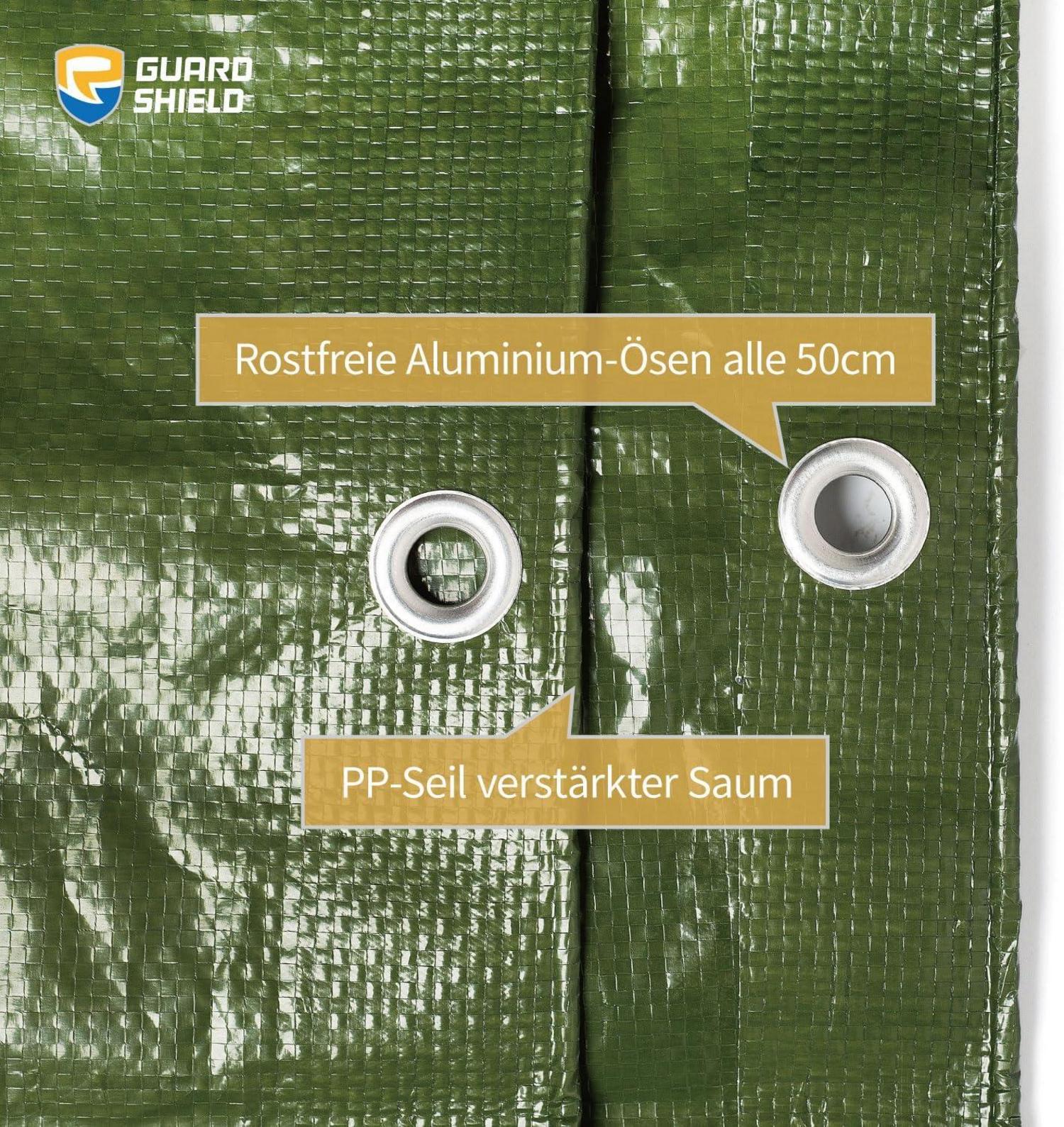 GUARD SHIELD Abdeckplane 3m x 3m Grün wasserdichte Polyester-Plane 120g/m² UV-stabilisiert, reißfest, Schutz gegen Regen & Schnee