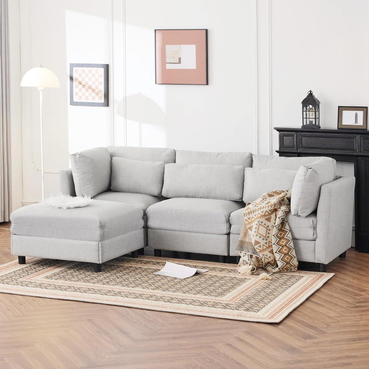 Schlafsessel ZYLOYAL10 – Modernes Sofa mit Chaiselongue & Stauraum (Hellgrau)