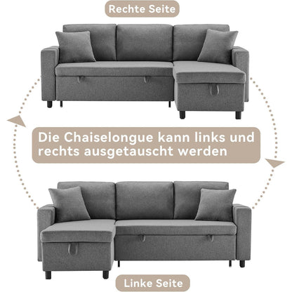 Schlafsofa mit Stauraum & Chaiselongue – Modernes Wohnzimmer Sofa Grau