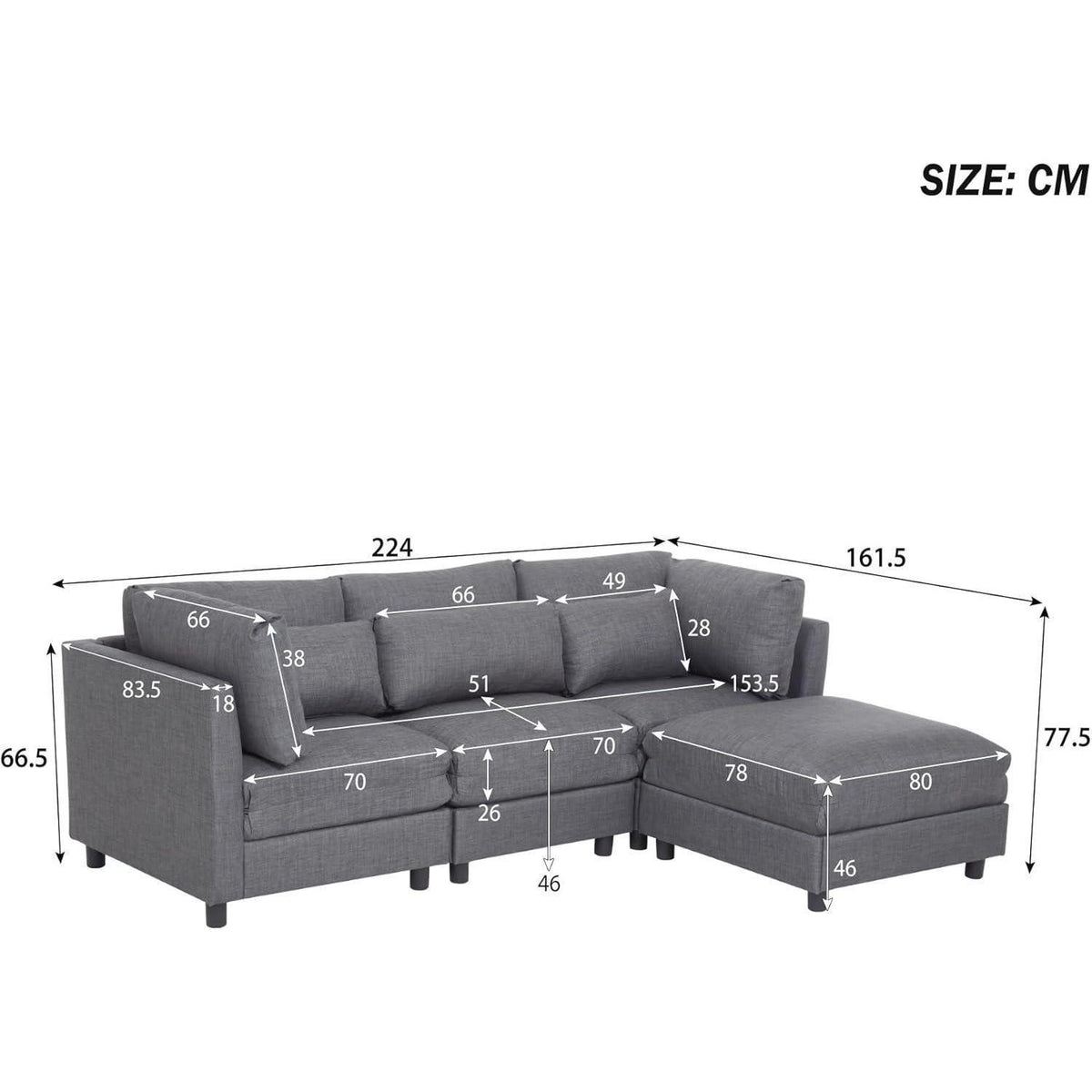 Schlafsofa ZYLOYAL10 - Modernes 3-Sitzer Sofa mit Chaiselongue & Stauraum (Grau)