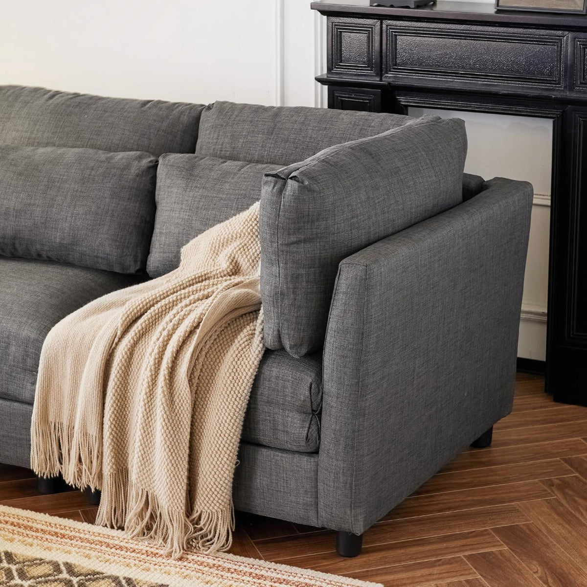 Schlafsofa ZYLOYAL10 - Modernes 3-Sitzer Sofa mit Chaiselongue & Stauraum (Grau)