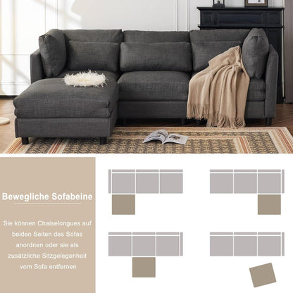 Schlafsofa ZYLOYAL10 - Modernes 3-Sitzer Sofa mit Chaiselongue & Stauraum (Grau)