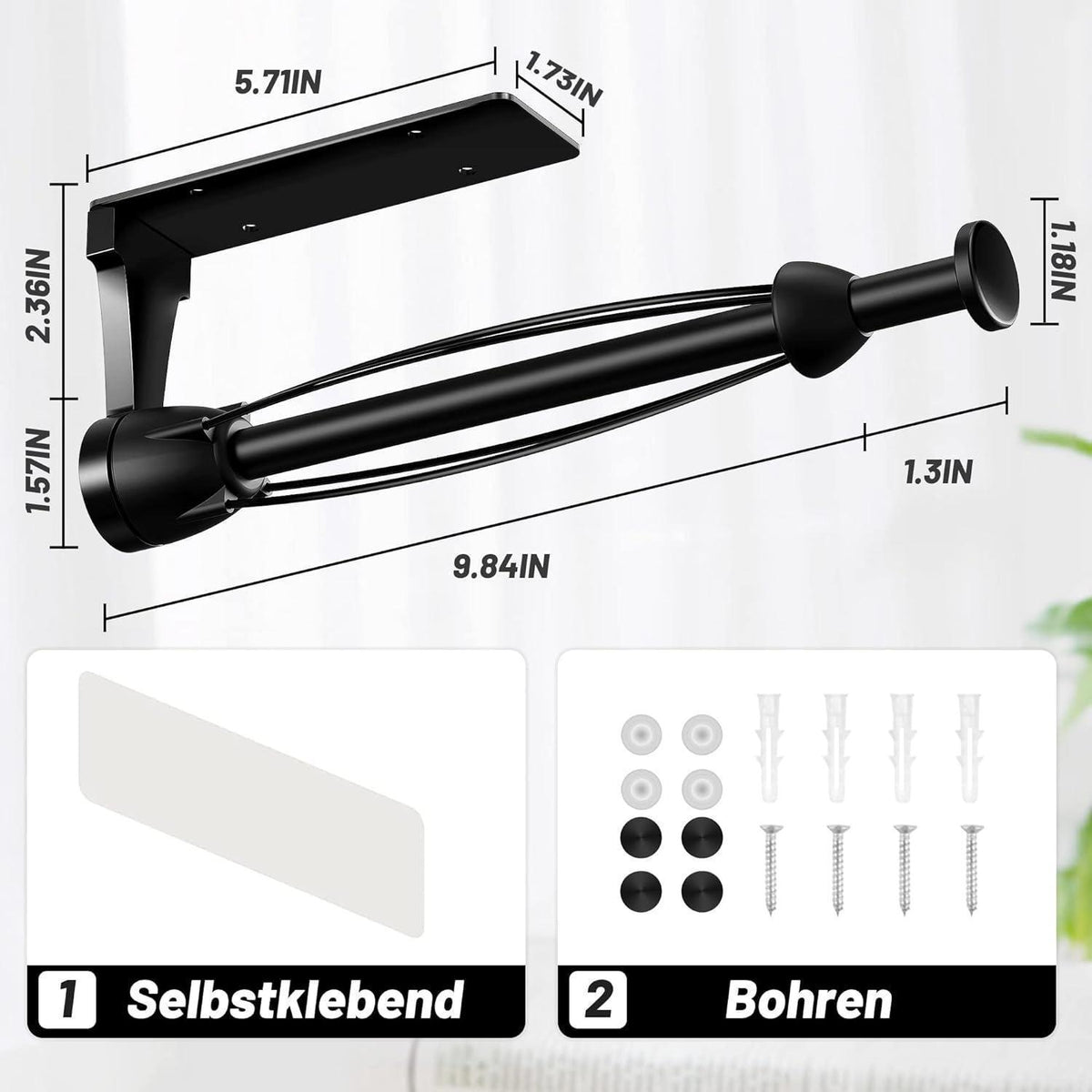 Küchenrollenhalter mit Dämpfung, ohne Bohren, Schwarz