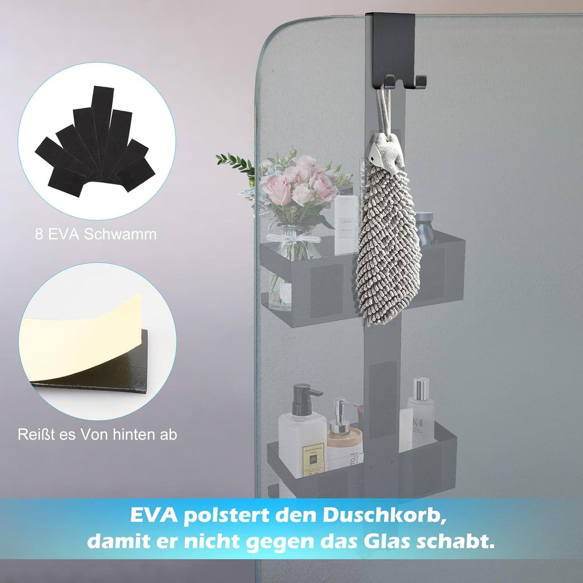 Duschablage zum Hängen Edelstahl SUS304 Schwarz für Glastür