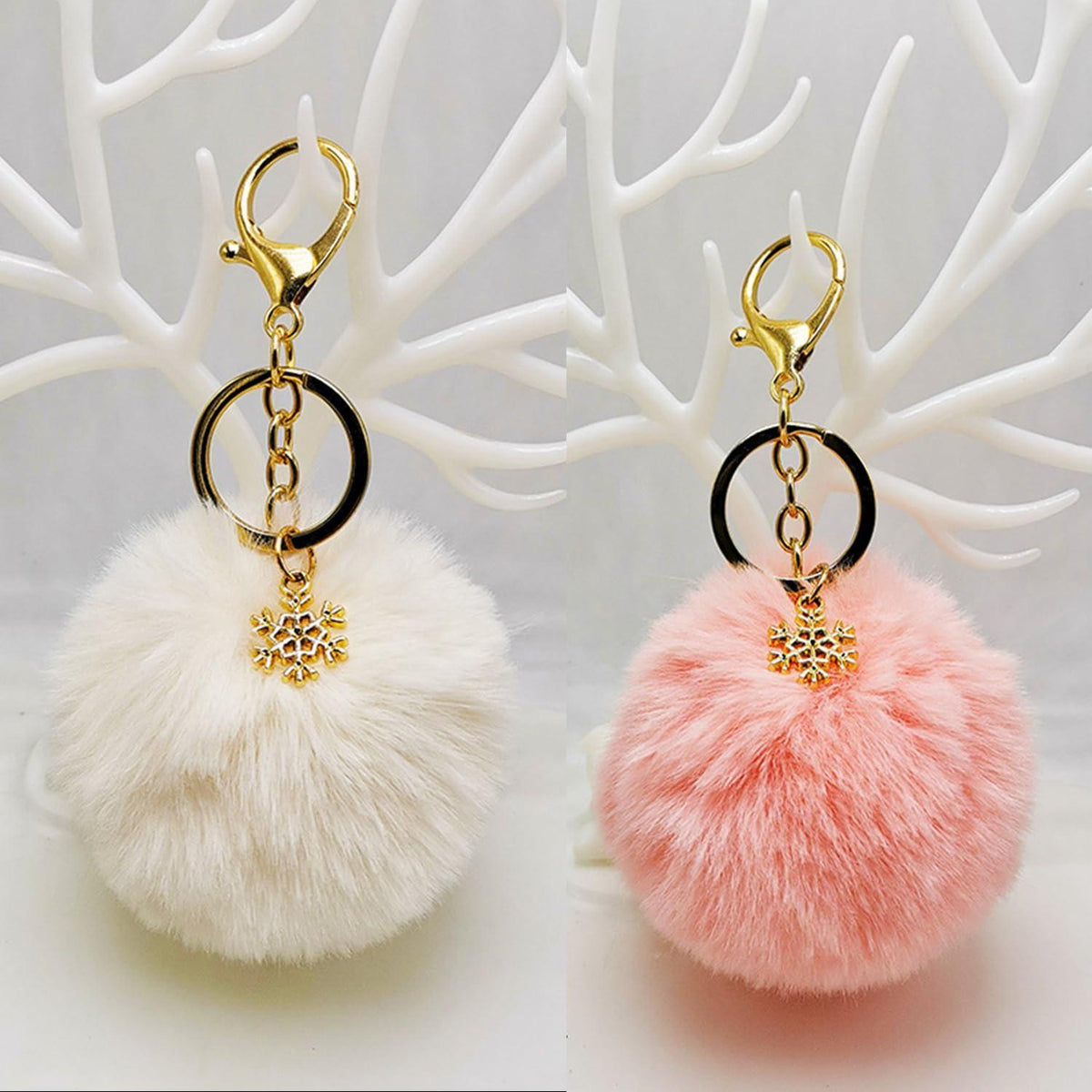 Flauschiger Kaninchenfellball Schlüsselanhänger 2er-Pack Plüsch Niedlich