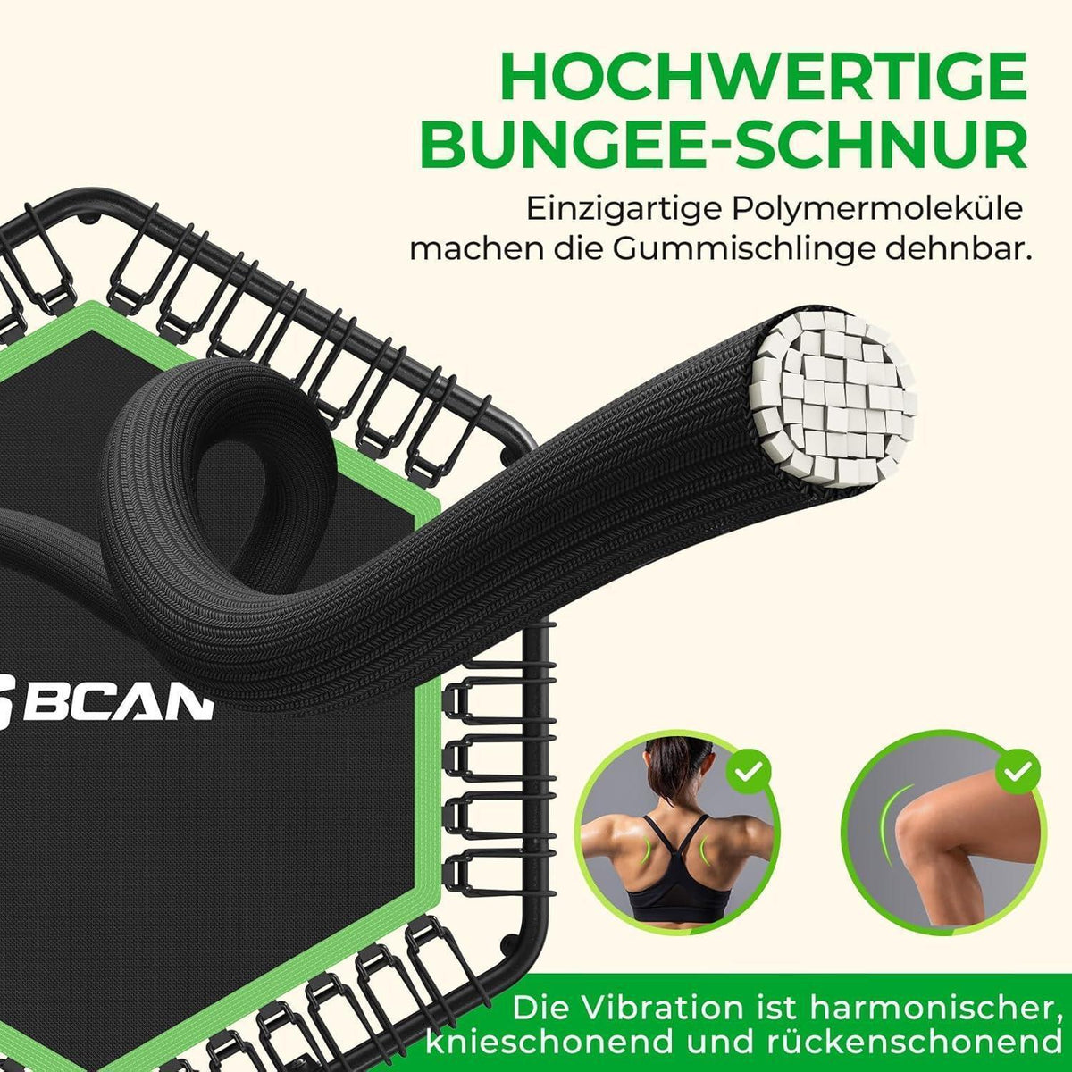 Fitness Trampolin Indoor Ø 122 cm mit T-Griff & Gummiseilen