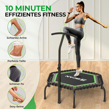 Fitness Trampolin Indoor Ø 122 cm mit T-Griff & Gummiseilen